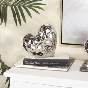 SILVER PORCELAIN CERAMIC HEART SCULPTURE