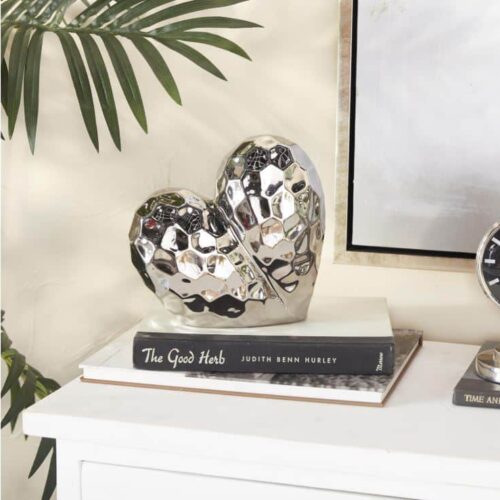 SILVER PORCELAIN CERAMIC HEART SCULPTURE