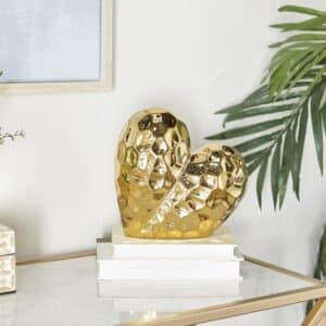 8″ GOLD PORCELAIN CERAMIC HEART SCULPTURE