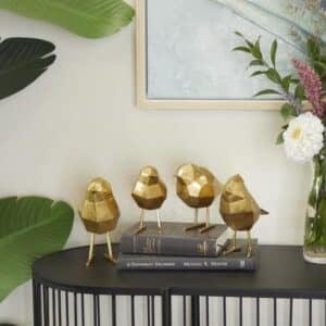 GOLD POLYSTONE BIRD SCULPTURE, SET OF 4