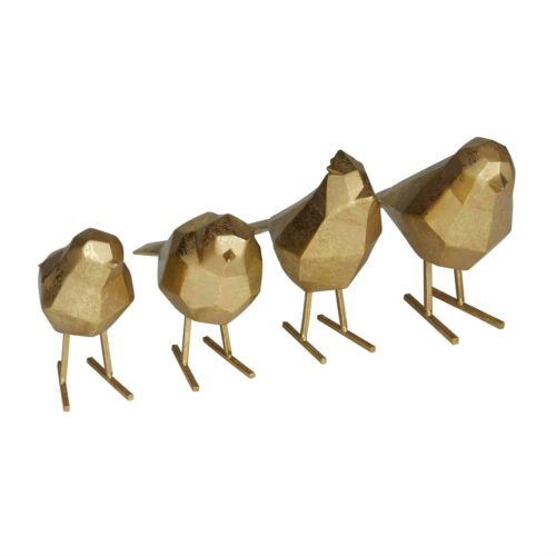 GOLD POLYSTONE BIRD SCULPTURE, SET OF 4