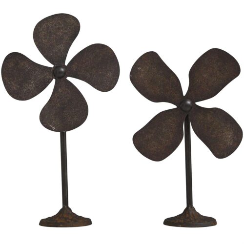 GREY METAL INDUSTRIAL FAN SCULPTURE, SET OF 2