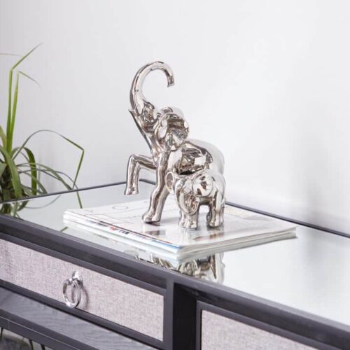 SILVER CERAMIC ELEPHANT SCULPTURE