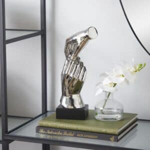 SILVER POLYSTONE HANDS SCULPTURE