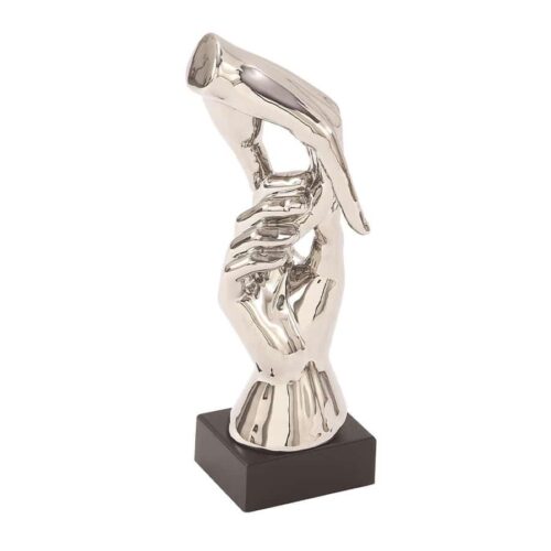 SILVER POLYSTONE HANDS SCULPTURE