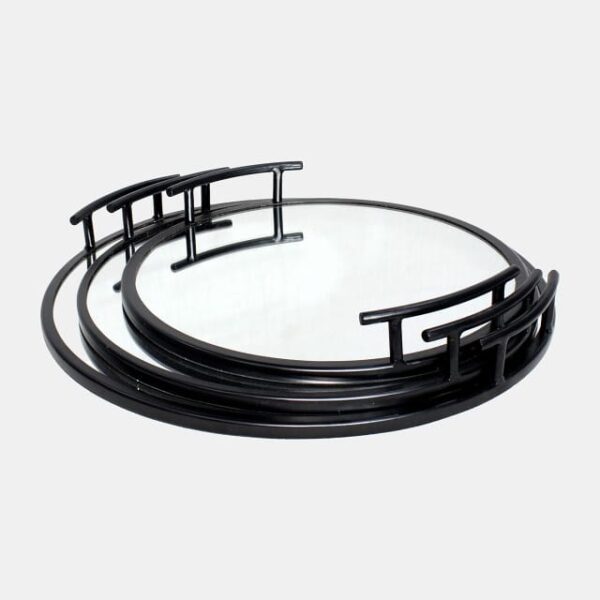 18" MIRRORED TRAY WITH HANDLES, BLACK