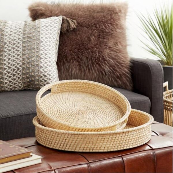 NATURAL ROUND RATTAN TRAY, 16" - Image 4