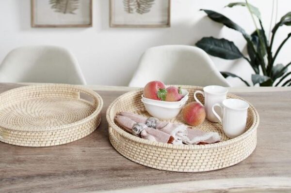NATURAL ROUND RATTAN TRAY, 16" - Image 5