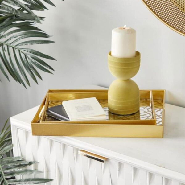 16" GOLD PLASTIC GEOMETRIC MIRRORED TRAY - Image 2