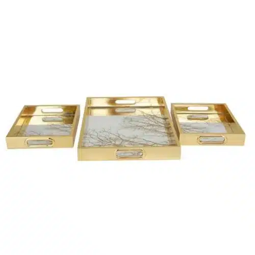 GOLD PLASTIC GEOMETRIC MIRRORED TRAY, SMALL