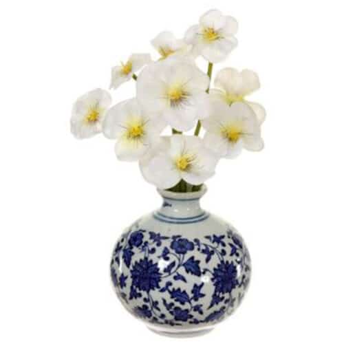 6.5″ WHITE PANSY IN CERAMIC VASE