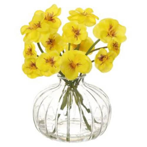 7.5″ YELLOW PANSY IN GLASS VASE