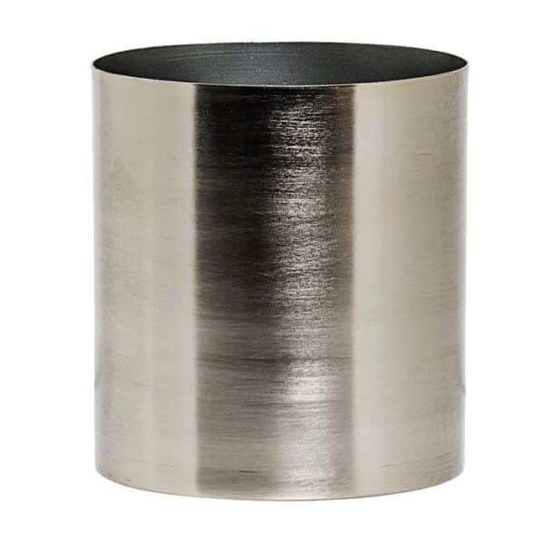 7.5" ROUND METAL FLOWER POT, BRUSHED SILVER