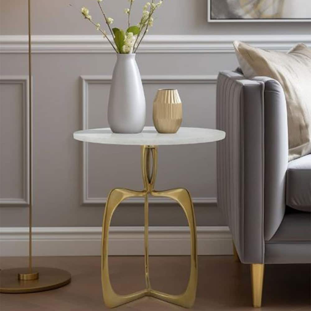 ACCENT TABLE W/ WHITE MARBLE AND GOLD BASE - Image 2