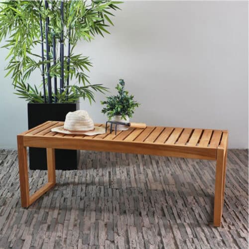 BROWN TEAK WOOD CONTEMPORARY OUTDOOR ACCENT TABLE