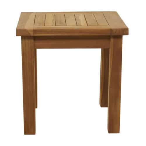 BROWN TEAK WOOD SLATTED OUTDOOR ACCENT TABLE