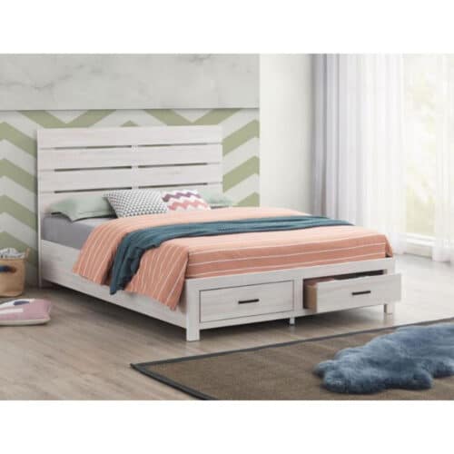 BRANTFORD WOOD EASTERN KING STORAGE PANEL BED, COASTAL WHITE