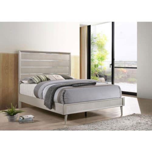 RAMON WOOD EASTERN KING  METALLIC STERLING PANEL BED