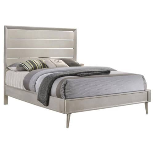 RAMON WOOD EASTERN KING  METALLIC STERLING PANEL BED