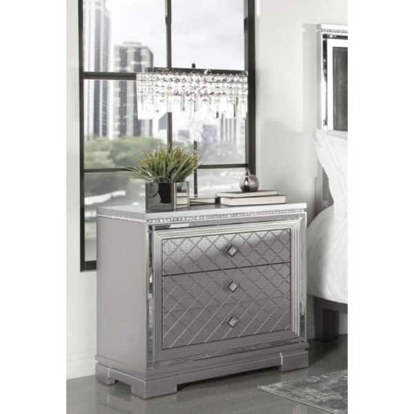 ELEANOR 2 DRAWER METALLIC MERCURY NIGHTSTAND - Image 2