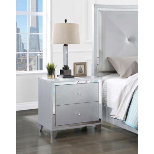 LARUE 2-DRAWER SILVER NIGHTSTAND