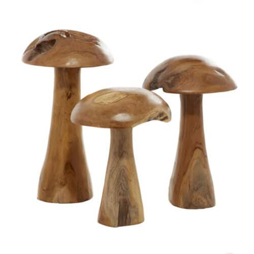 TEAK WOOD MUSHROOM HANDMADE LIVE EDGE  SCULPTURE , SET OF 3