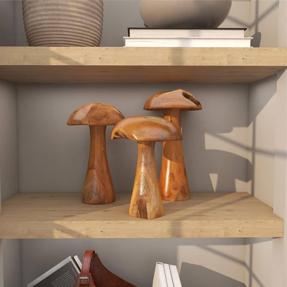 TEAK WOOD MUSHROOM HANDMADE LIVE EDGE  SCULPTURE , SET OF 3 - Image 3