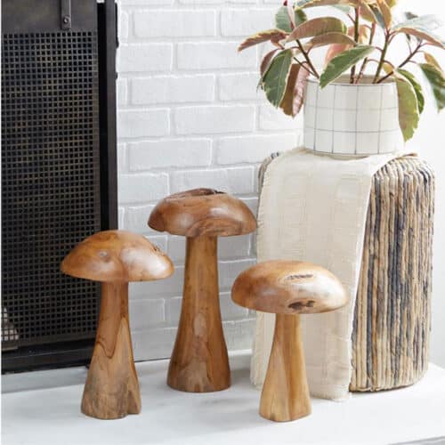 TEAK WOOD MUSHROOM HANDMADE LIVE EDGE  SCULPTURE , SET OF 3