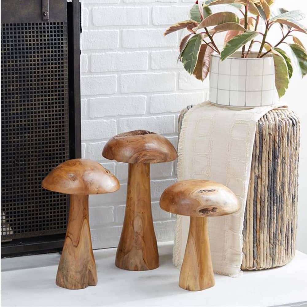 TEAK WOOD MUSHROOM HANDMADE LIVE EDGE  SCULPTURE , SET OF 3 - Image 2