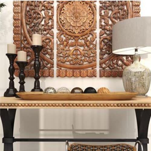 BROWN TEAK WOOD HANDMADE LONG SLIM LIVE EDGE DECOR TRAY