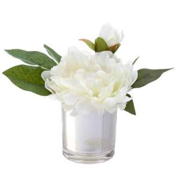 7" PEONY IN GLASS VASE WHITE