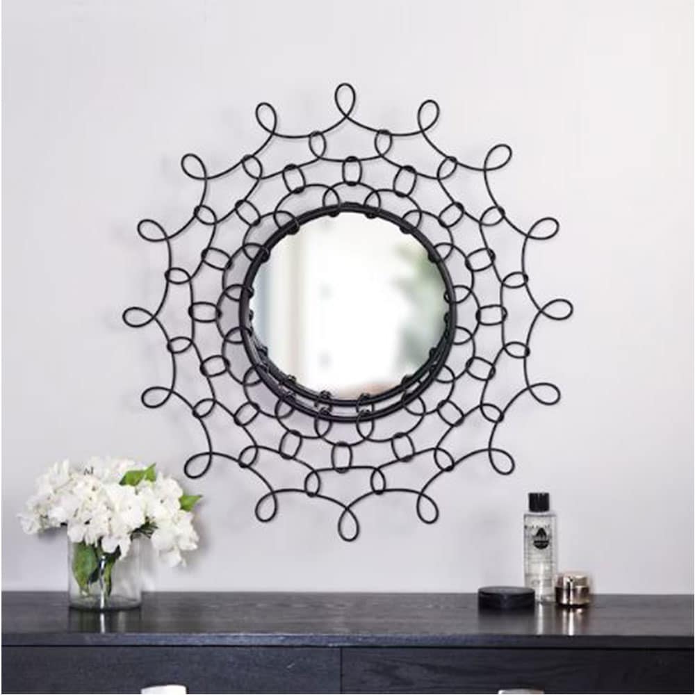 ROUND WALL MIRROR WITH BLACK METAL OPEN LOOPED FRAME - Image 2