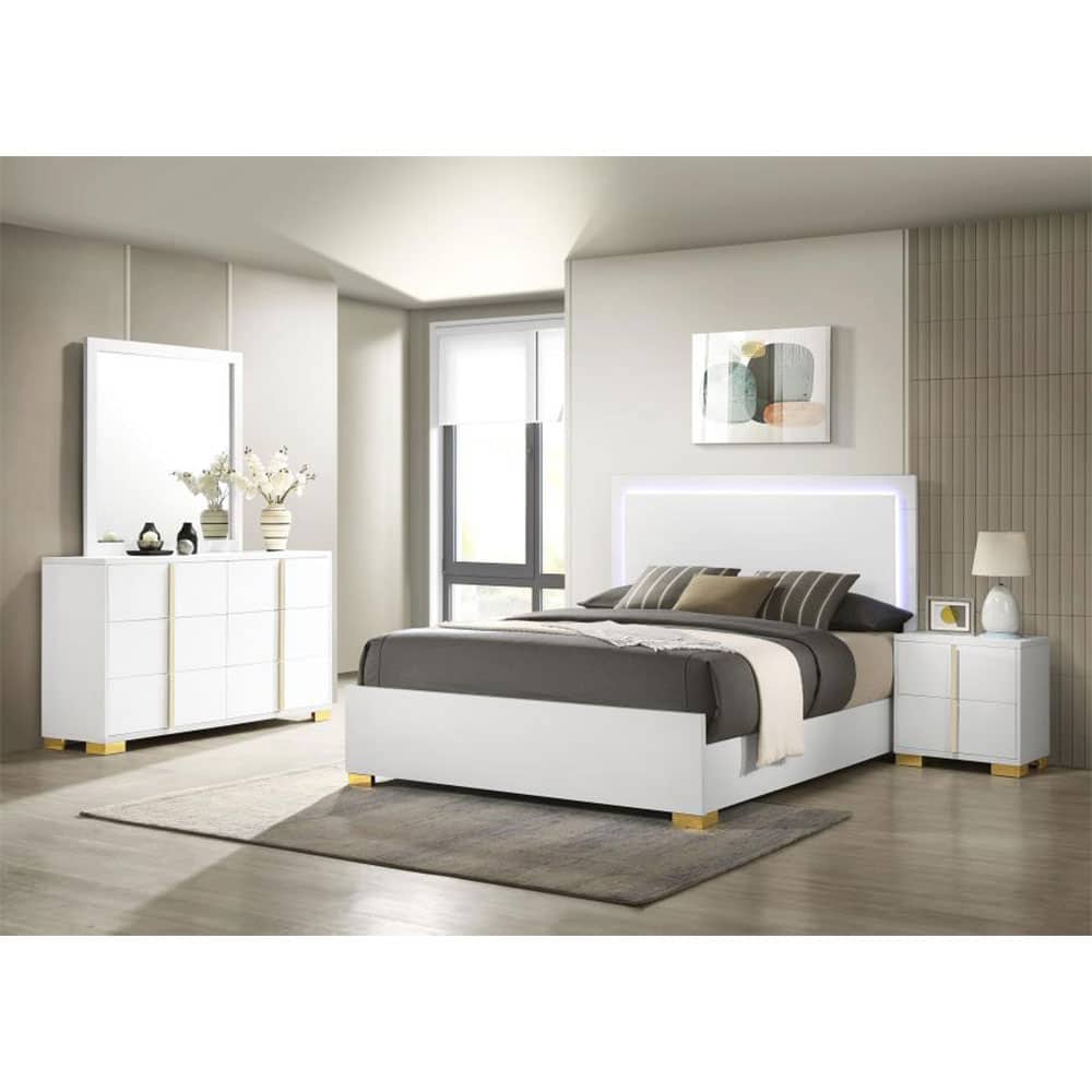 MARCELINE WOOD EASTERN KING LED PANEL BED WHITE - Image 2