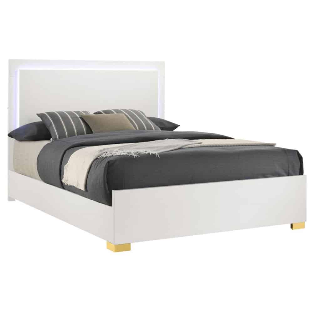 MARCELINE WOOD EASTERN KING LED PANEL BED WHITE