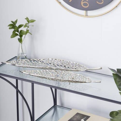 SILVER METAL LEAF TRAY, 31″