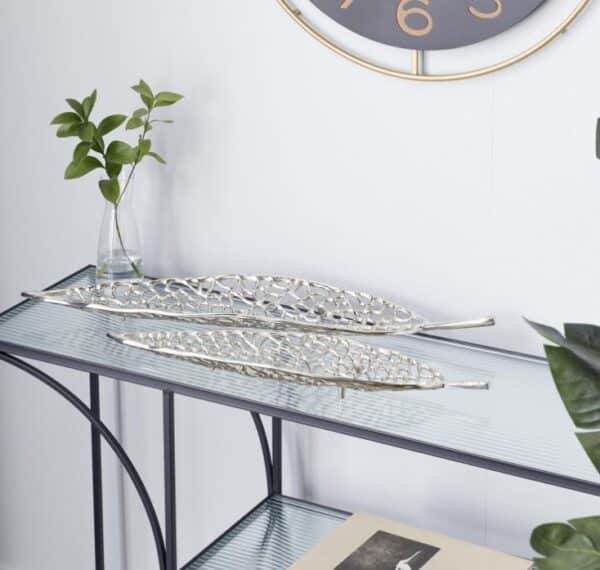 SILVER METAL LEAF TRAY, 31" - Image 2