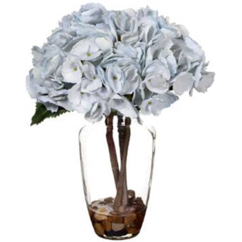 13.5″   BLUE GRAY HYDRANGEA IN GLASS VASE