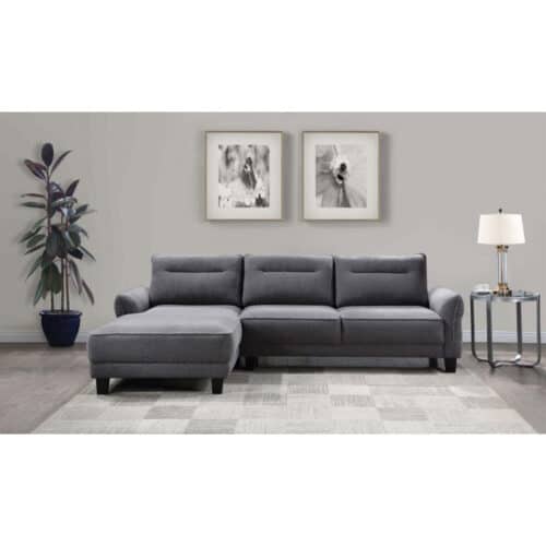 CASPIAN UPHOLSTERED CURVED ARM CHAISE SECTIONAL SOFA, GREY