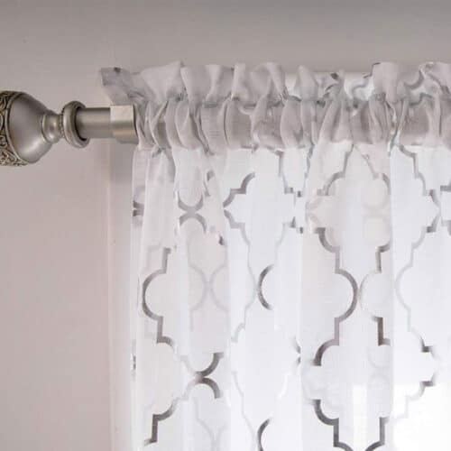 WHITE & SILVER METALLIC MORACCAN TILE PRINT, 2 PANEL 52×96