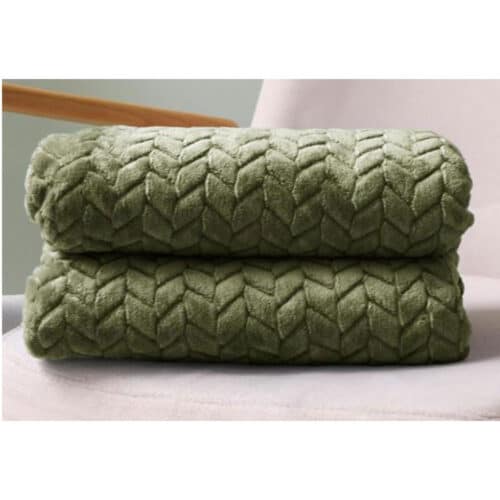 OLIVE GREEN JACQUARD FLANNEL THROW,  50×70